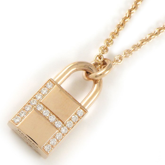 エルメス HERMES ネックレス アミュレット ケリー カデナ H121332B 錠 H ロゴ 18ポイント ダイヤモンド 0.09ct K18PG 【中古】