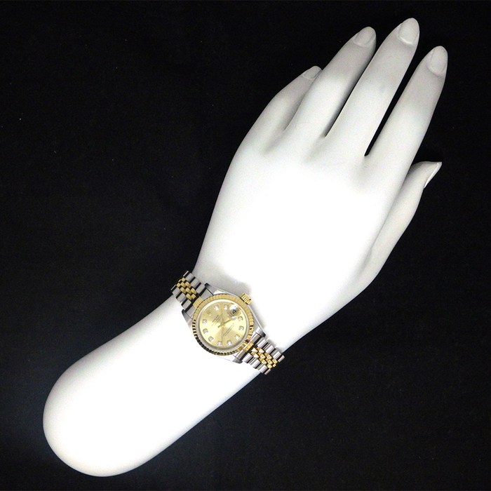 ロレックス Rolex 腕時計 デイトジャスト 69173G W番 1994-1995年製 10ポイント ダイヤインデックス サンレイ シャンパンゴールド文字盤 デイト K18YG SS 自動巻き 【箱・保付き】 【中古】 【OH済み】