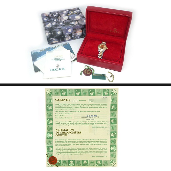 ロレックス Rolex 腕時計 デイトジャスト 69173G W番 1994-1995年製 10ポイント ダイヤインデックス サンレイ シャンパンゴールド文字盤 デイト K18YG SS 自動巻き 【箱・保付き】 【中古】 【OH済み】