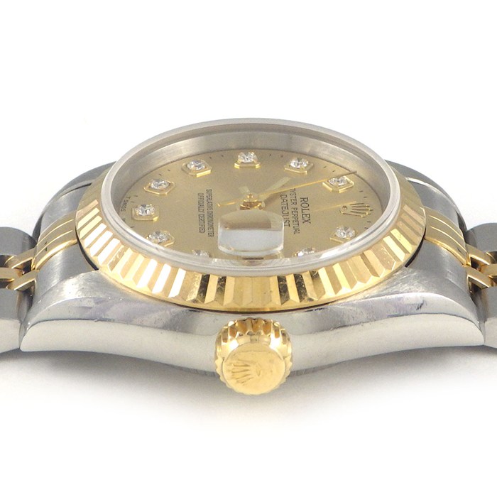 ロレックス Rolex 腕時計 デイトジャスト 69173G W番 1994-1995年製 10ポイント ダイヤインデックス サンレイ シャンパンゴールド文字盤 デイト K18YG SS 自動巻き 【箱・保付き】 【中古】 【OH済み】