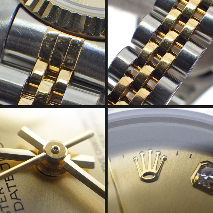 ロレックス Rolex 腕時計 デイトジャスト 69173G W番 1994-1995年製 10ポイント ダイヤインデックス サンレイ シャンパンゴールド文字盤 デイト K18YG SS 自動巻き 【箱・保付き】 【中古】 【OH済み】