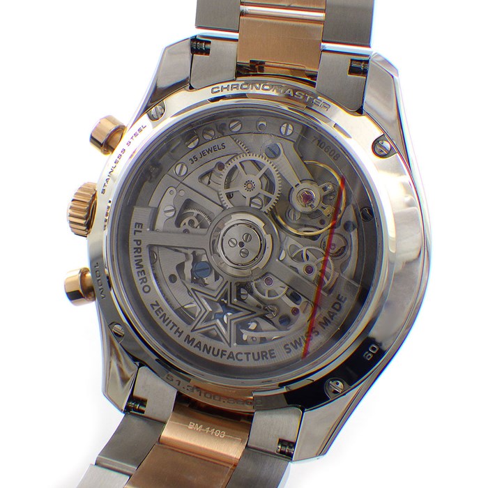 ゼニス ZENITH 腕時計 クロノマスター スポーツ 51.3100.3600/69.M3100  デイト カレンダー クロノグラフ スモールセコンド 裏スケ サンレイ シルバー文字盤 K18PG SS 自動巻き 【箱・保付き】 【中古】