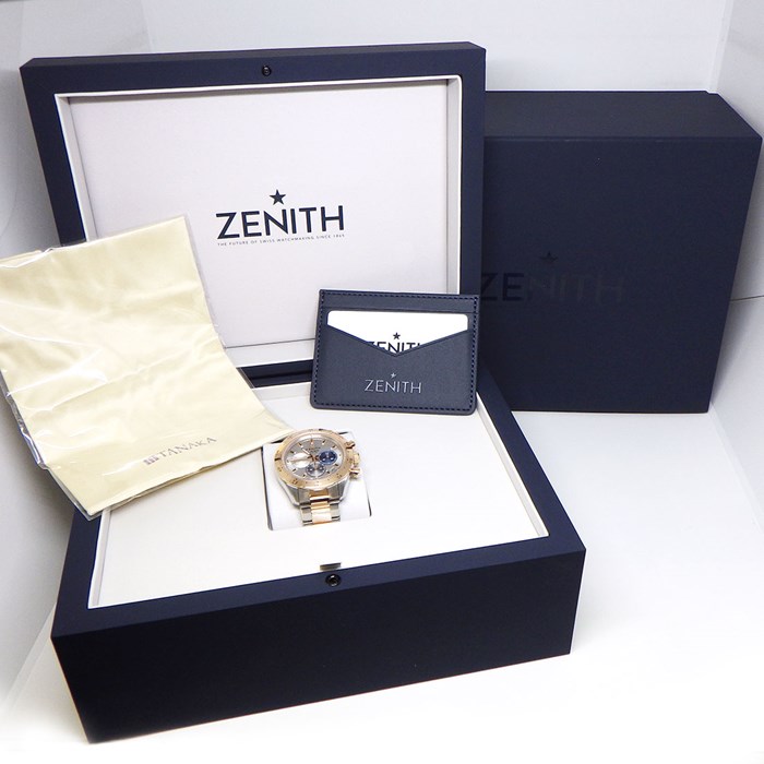 ゼニス ZENITH 腕時計 クロノマスター スポーツ 51.3100.3600/69.M3100  デイト カレンダー クロノグラフ スモールセコンド 裏スケ サンレイ シルバー文字盤 K18PG SS 自動巻き 【箱・保付き】 【中古】
