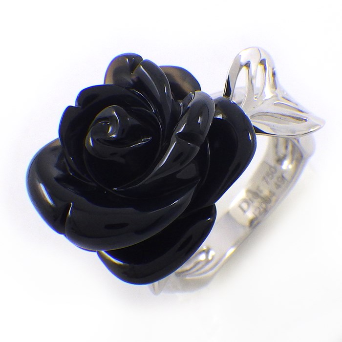 クリスチャンディオール Christian Dior リング ローズ ディオール プレ カトラン オニキス 1ポイント ダイヤモンド K18WG 9号 / #49 【中古】