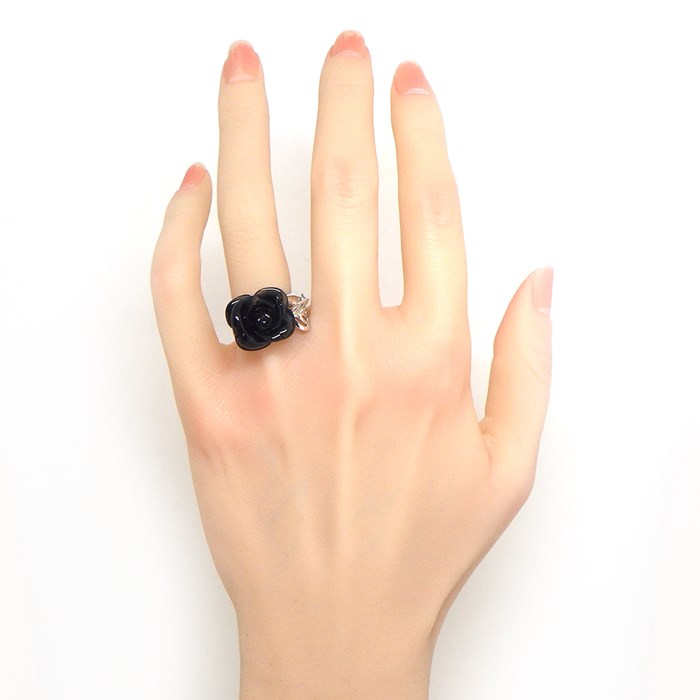 クリスチャンディオール Christian Dior リング ローズ ディオール プレ カトラン オニキス 1ポイント ダイヤモンド K18WG 9号 / #49 【中古】