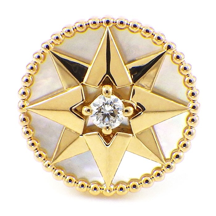 クリスチャンディオール Christian Dior ピアス ローズ デ ヴァン JRDV95085_0000 スター サークル ラウンド ホワイト シェル 1ポイント ダイヤモンド 0.01ct K18YG 白 ※片方のみ 【中古】