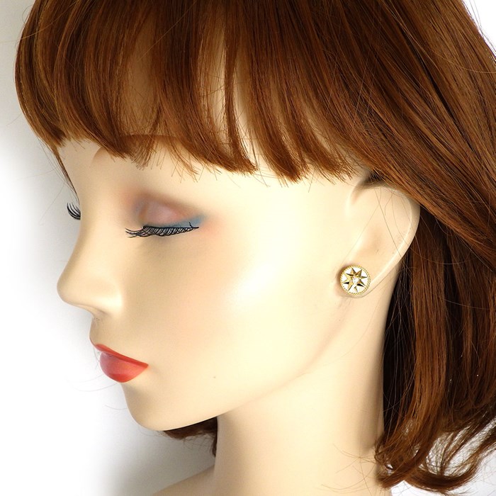 クリスチャンディオール Christian Dior ピアス ローズ デ ヴァン JRDV95085_0000 スター サークル ラウンド ホワイト シェル 1ポイント ダイヤモンド 0.01ct K18YG 白 ※片方のみ 【中古】