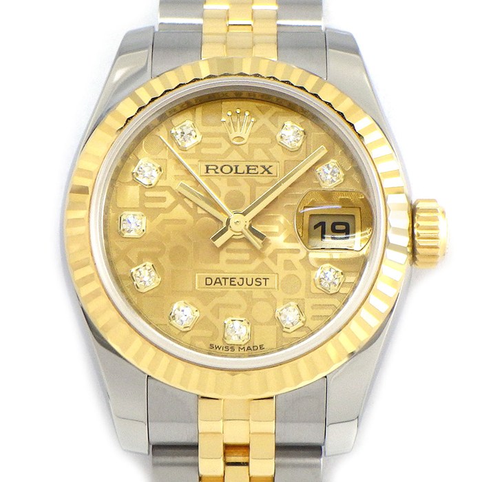 ロレックス Rolex 腕時計 デイトジャスト 179173G G番 2010年 ルーレット刻印 10ポイント ダイヤインデックス シャンパン コンピューター文字盤 彫コン デイト K18YG SS 自動巻き 【中古】