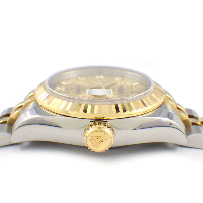 ロレックス Rolex 腕時計 デイトジャスト 179173G G番 2010年 ルーレット刻印 10ポイント ダイヤインデックス シャンパン コンピューター文字盤 彫コン デイト K18YG SS 自動巻き 【中古】