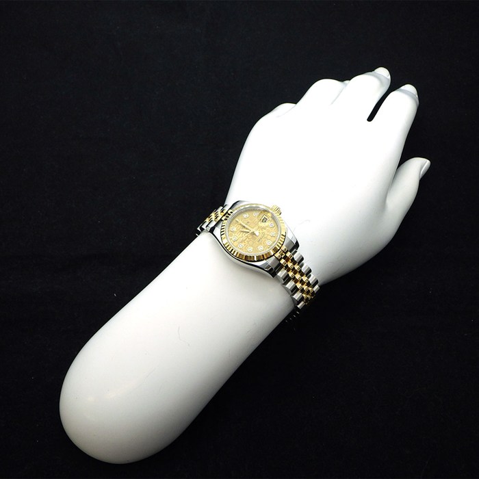 ロレックス Rolex 腕時計 デイトジャスト 179173G G番 2010年 ルーレット刻印 10ポイント ダイヤインデックス シャンパン コンピューター文字盤 彫コン デイト K18YG SS 自動巻き 【中古】