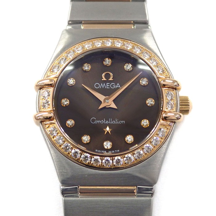 オメガ OMEGA 腕時計 コンステレーション 1360.60.00 ダイヤベゼル 12ポイント ダイヤインデックス サンレイ ブラウン文字盤 K18レッドゴールド SS クオーツアナログ 【OH済み】 【中古】