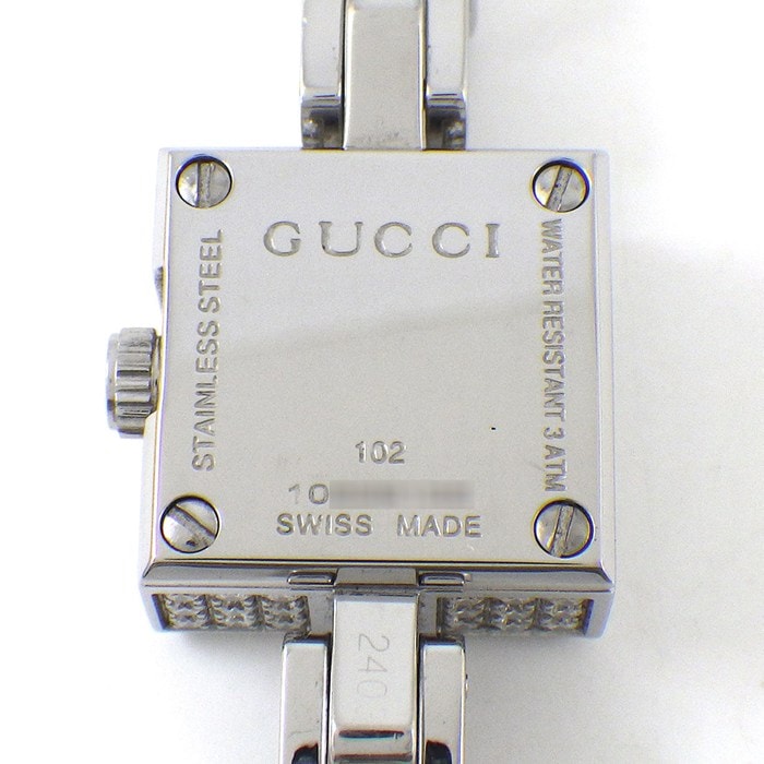グッチ GUCCI 腕時計 Gミニ 102 パヴェ ダイヤケース/ベゼル スクエア ブラック文字盤 SS クオーツアナログ 【中古】