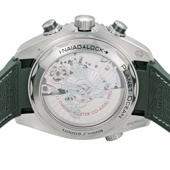 【新品・5年保証】オメガ OMEGA 腕時計 シーマスター プラネットオーシャン 600M 215.32.46.51.06.001 コーアクシャル マスタークロノメーター クロノグラフ デイト サテン仕上げ グレー文字盤 SS セラミック グリーン メッシュ ラバーベルト 自動巻き 【箱・保付き】