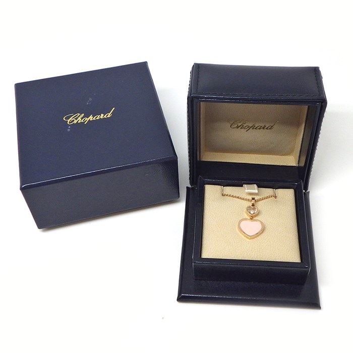 ショパール Chopard ネックレス ハッピーハート 79A001 ロゼストーン ムービング 1ポイント ダイヤモンド K18PG 【中古】