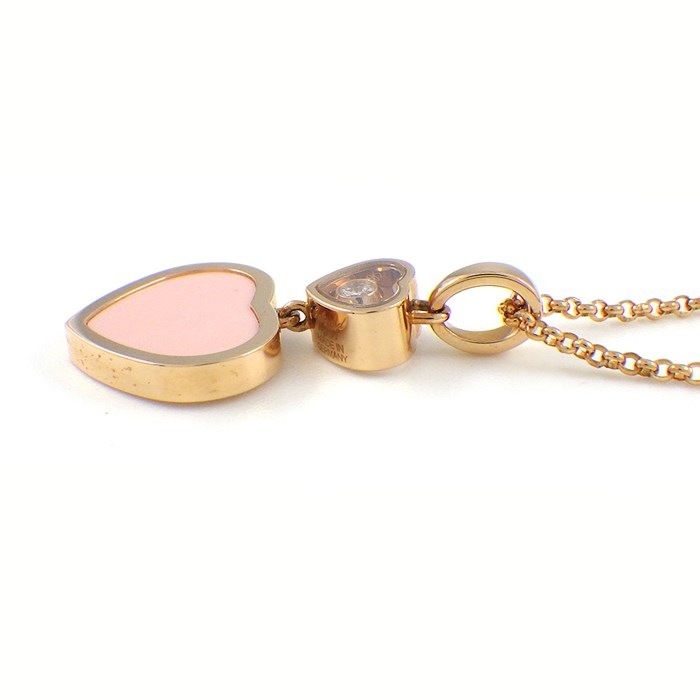 ショパール Chopard ネックレス ハッピーハート 79A001 ロゼストーン ムービング 1ポイント ダイヤモンド K18PG 【中古】