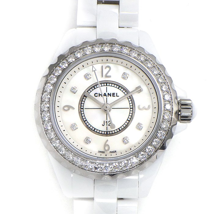 【シャネル CHANEL】腕時計 J12 29mm H2572 40ポイント ダイヤベゼル 0.90ct 8ポイント ダイヤインデックス 0.04ct ホワイトシェル 文字盤 SS ホワイト セラミック 白 クオーツアナログ 【箱・保付き】