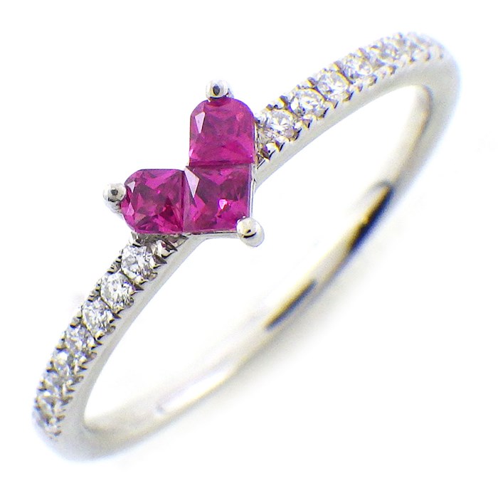 スタージュエリー STAR JEWELRY リング ミステリアス ハート 1XR0591 3ポイント スクエアカット ルビー 計0.15ct ハーフサークル ダイヤモンド 計0.08ct PT950 11.5号 【中古】