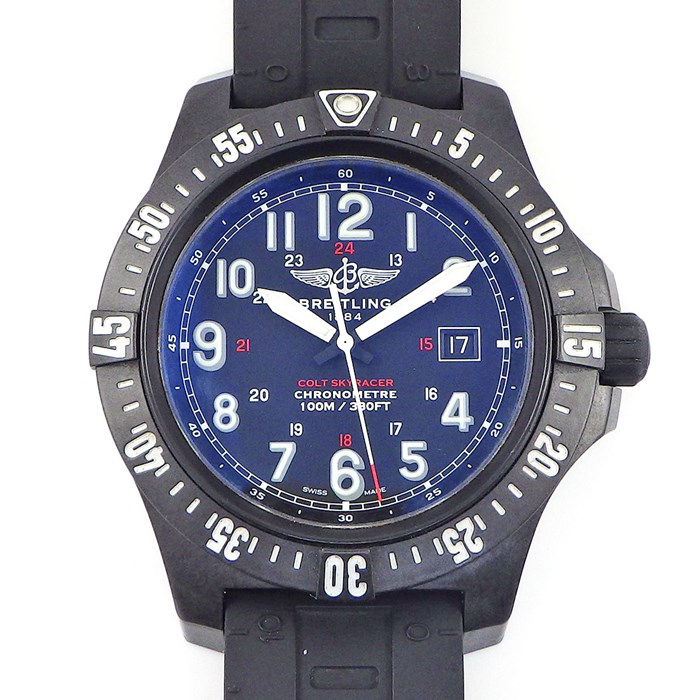 ブライトリング Breitling 腕時計 コルト スカイレーサー X74320E4/BF87 カレンダー タキメーター 回転ベゼル ブラック 文字盤 ブライトライト ブラック ラバー 黒 オートクオーツ 【箱・保付き】 【中古】