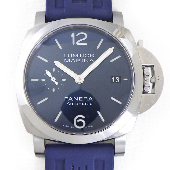 パネライ PANERAI 腕時計 ルミノールマリーナ クアランタ PAM01370 サンレイ ブルー文字盤 カレンダー スモールセコンド パワーリザーブ ラバー SS 自動巻き 【箱・保付き】 【中古】