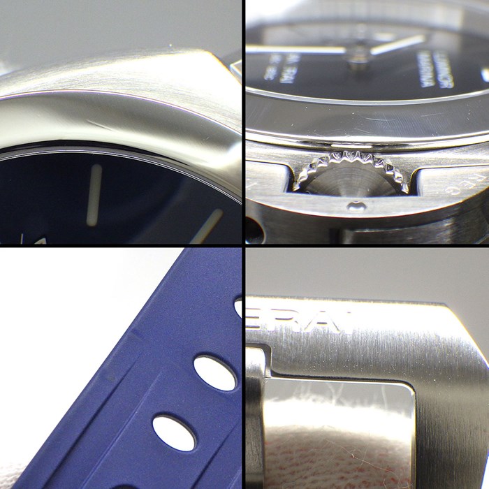 パネライ PANERAI 腕時計 ルミノールマリーナ クアランタ PAM01370 サンレイ ブルー文字盤 カレンダー スモールセコンド パワーリザーブ ラバー SS 自動巻き 【箱・保付き】 【中古】
