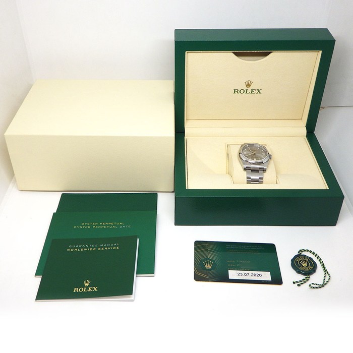 ロレックス Rolex 腕時計 オイスターパーペチュアル 116000 ルーレット刻印 ランダムシリアル サンレイ スレート文字盤 SS 自動巻き 【箱・保付き】 【中古】