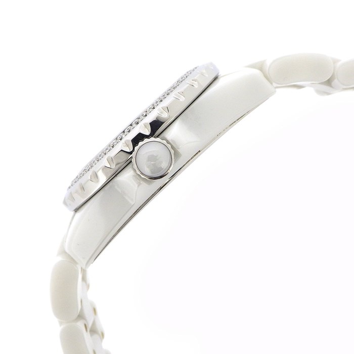 CHANEL クリスタル装飾 ホワイト文字盤 腕時計 シャネル CHANEL】腕時計 J12 H0967 ダイヤベゼル カレンダー