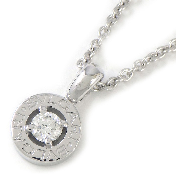 ブルガリ BVLGARI ネックレス ブルガリブルガリ サークル ラウンド ロゴ 1ポイント ダイヤモンド K18WG 【中古】