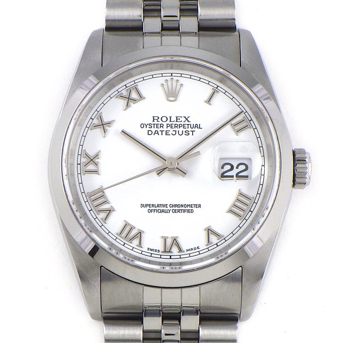 ロレックス Rolex 腕時計 デイトジャスト 16200 Y番 2002年 ローマンインデックス ホワイト文字盤 ジュビリーブレス SS 自動巻き 【中古】