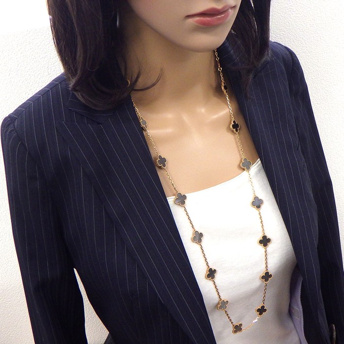 ヴァンクリーフ&アーペル Van Cleef & Arpels ロングネックレス ヴィンテージアルハンブラ 20モチーフ VCARP7S700 激レア コレクションアイテム 限定品 シルバー オブシディアン K18PG 【箱・保付き】 【中古】