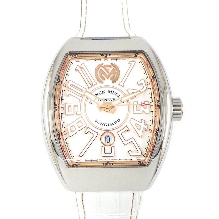 フランクミュラー FRANCK MULLER 腕時計 ヴァンガード V45SCDTSTGJ ホワイト文字盤 白 デイト カレンダー K18PG SS 革 ラバー 自動巻き 【中古】