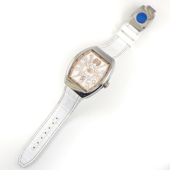 フランクミュラー FRANCK MULLER 腕時計 ヴァンガード V45SCDTSTGJ ホワイト文字盤 白 デイト カレンダー K18PG SS 革 ラバー 自動巻き 【中古】
