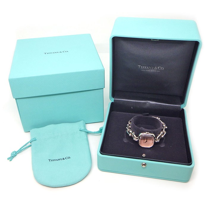 ティファニー Tiffany & Co. 腕時計 ハードウェアウォッチ 74849814 ダイヤラグ スクエア ピンクシェル文字盤 チェーンブレスレット SS SV925 クオーツアナログ 【中古】