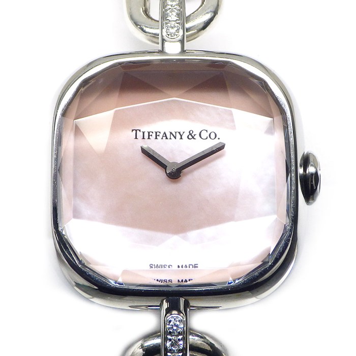 ティファニー Tiffany & Co. 腕時計 ハードウェアウォッチ 74849814 ダイヤラグ スクエア ピンクシェル文字盤 チェーンブレスレット SS SV925 クオーツアナログ 【中古】