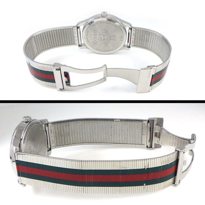 グッチ GUCCI 腕時計 Gタイムレス 126.2 シェリーライン シルバー文字盤 SS クオーツアナログ 【中古】