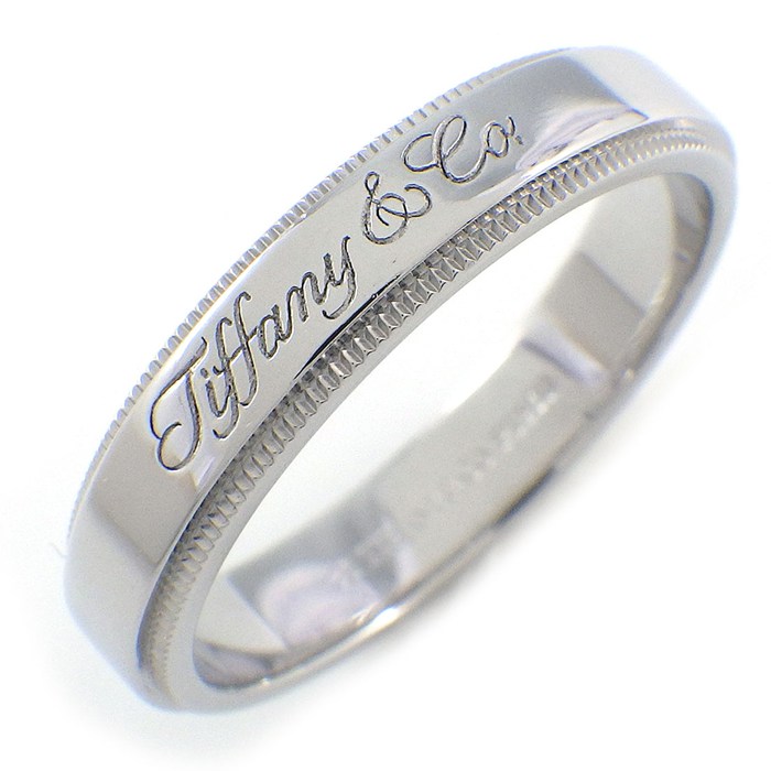  ティファニー Tiffany & Co. リング ノーツ ミルグレイン バンド 4mm ロゴ シグネチャー PT950 17.5号 【中古】
