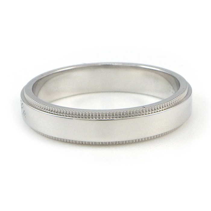  ティファニー Tiffany & Co. リング ノーツ ミルグレイン バンド 4mm ロゴ シグネチャー PT950 17.5号 【中古】