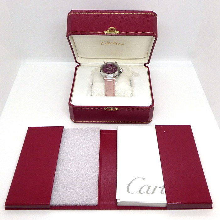カルティエ Cartier 腕時計 パシャC W3108299 2005年 クリスマス 限定モデル サンレイ ピンク文字盤 デイト SS 牛革ベルト 自動巻き