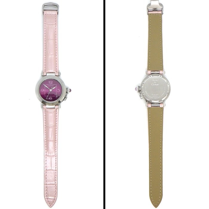 カルティエ Cartier 腕時計 パシャC W3108299 2005年 クリスマス 限定モデル サンレイ ピンク文字盤 デイト SS 牛革ベルト 自動巻き