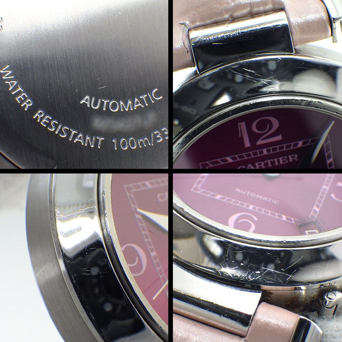 カルティエ Cartier 腕時計 パシャC W3108299 2005年 クリスマス 限定モデル サンレイ ピンク文字盤 デイト SS 牛革ベルト 自動巻き