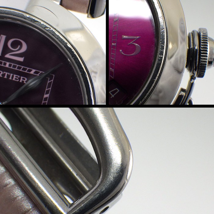 カルティエ Cartier 腕時計 パシャC W3108299 2005年 クリスマス 限定モデル サンレイ ピンク文字盤 デイト SS 牛革ベルト 自動巻き
