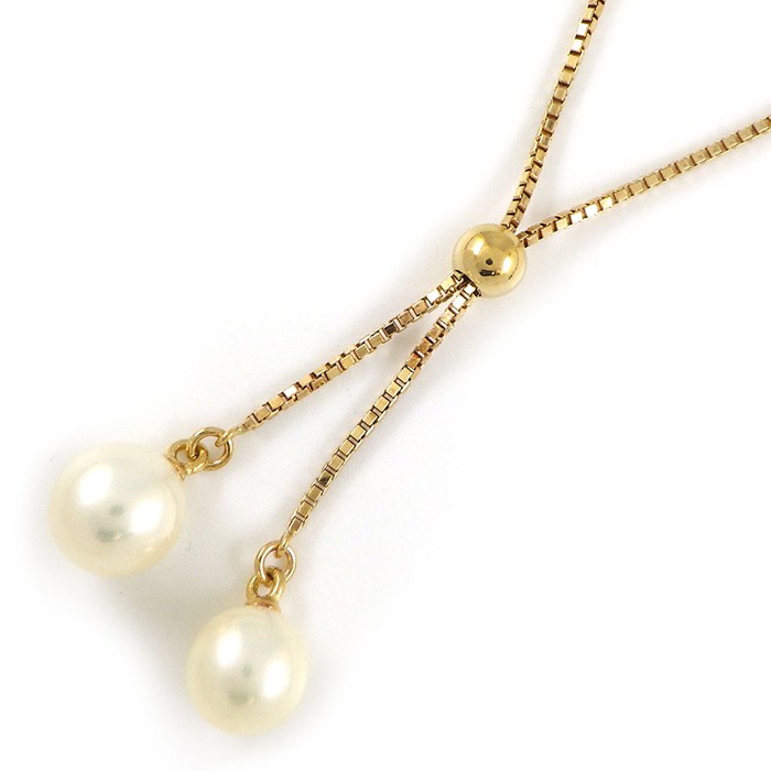 タサキ 田崎真珠 TASAKI ネックレス ドロップ スウィング 2ポイント パール 6.0/7.0mm珠 K18YG 【中古】