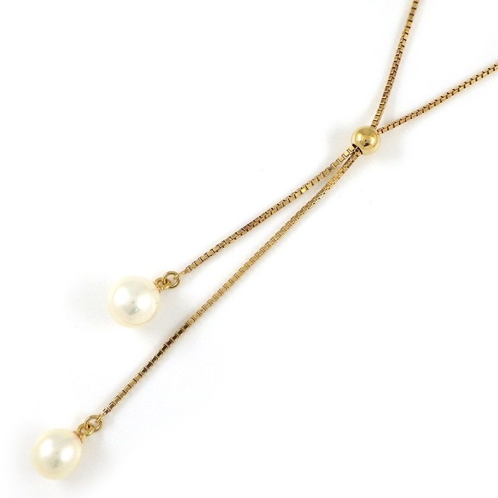 タサキ 田崎真珠 TASAKI ネックレス ドロップ スウィング 2ポイント パール 6.0/7.0mm珠 K18YG 【中古】