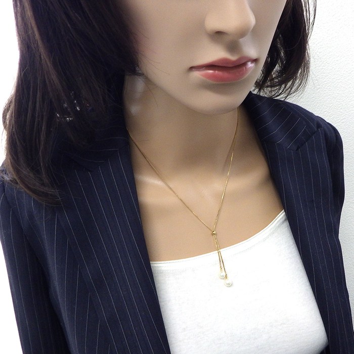 タサキ 田崎真珠 TASAKI ネックレス ドロップ スウィング 2ポイント パール 6.0/7.0mm珠 K18YG 【中古】
