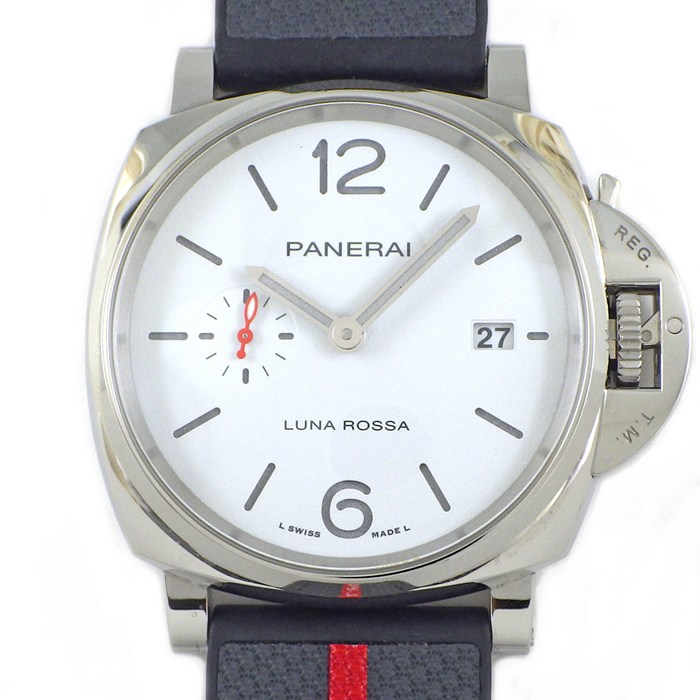パネライ PANERAI 腕時計 ルミノール ドゥ ルナ・ロッサ PAM01381 デイト スモールセコンド 夜光針 夜光インデックス ホワイト文字盤 SS ラバー 自動巻き 【箱・保付き】 【中古】