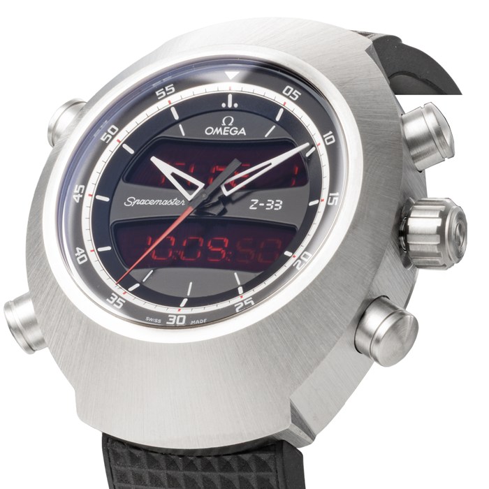 【新品・5年保証】オメガ OMEGA 腕時計 スピードマスター スペースマスター Z-33 325.92.43.79.01.001 パイロットライン デイト クロノグラフ アラーム デジタル ブラック文字盤 チタン ラバーベルト クオーツアナログ 【箱・保付き】