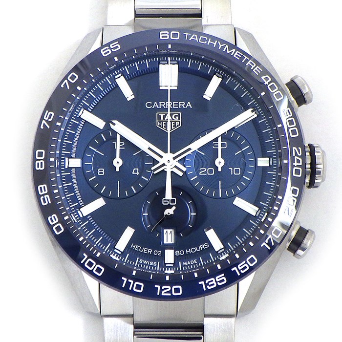 タグ・ホイヤー TAG Heuer 腕時計 カレラ キャリバーホイヤー02 スポーツ CBN2A1A サンレイ ブルー文字盤 デイト クロノグラフ タキメーター 夜光インデックス スモールセコンド 裏スケ SS 自動巻き 【箱・保付き】 【中古】