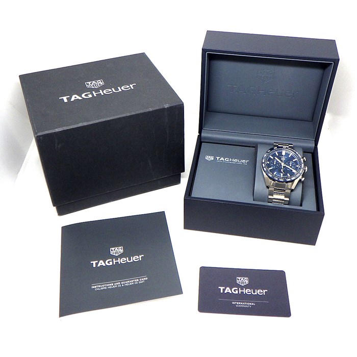 タグ・ホイヤー TAG Heuer 腕時計 カレラ キャリバーホイヤー02 スポーツ CBN2A1A サンレイ ブルー文字盤 デイト クロノグラフ タキメーター 夜光インデックス スモールセコンド 裏スケ SS 自動巻き 【箱・保付き】 【中古】