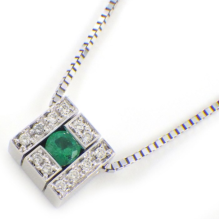 ダミアーニ DAMIANI ネックレス ベルエポック スクエア ベネチアンチェーン エメラルド ダイヤモンド K18WG 【中古】