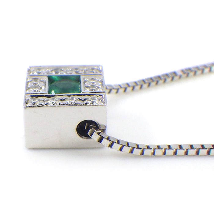 ダミアーニ DAMIANI ネックレス ベルエポック スクエア ベネチアンチェーン エメラルド ダイヤモンド K18WG 【中古】