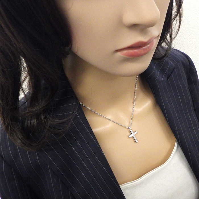 ブルガリ BVLGARI ネックレス ラテン クロス パヴェ ダイヤモンド K18WG 【中古】